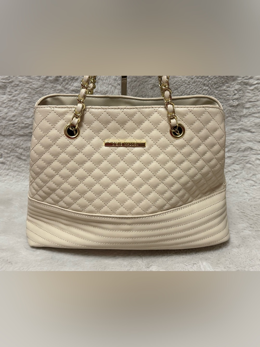 Steve Madden Quilted Cream Chain-Handle Women’s Tote
